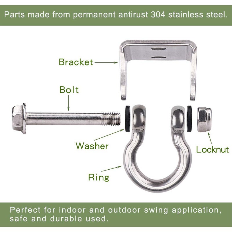 WAREMAID Set of 2 Heavy Duty 180Â° Swing Hangers, Stainless Steel Swing Hook for Ceiling Wooden Porch Swing Hanging kit Playground Gym Rope Boxing Bag Hammock Chair Yoga Swing Mount 1000 lb Capacity - Image 2